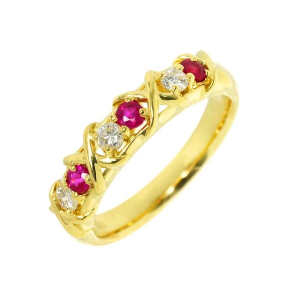 Ruby 0.29ct Diamond 0.17ct Ring 18K Yellow Gold 750 6-6.25(US) 90281459 - Picture 1 of 8